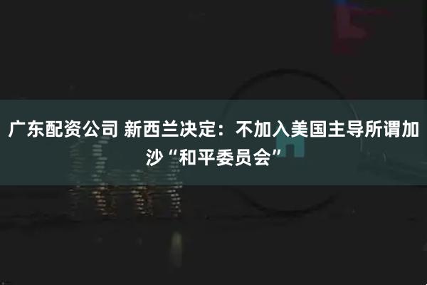 广东配资公司 新西兰决定：不加入美国主导所谓加沙“和平委员会”